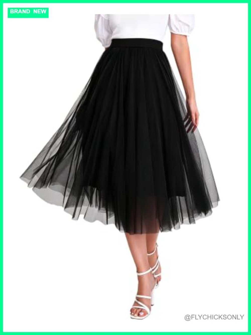 Women's Tulle Skirt Midi Elastic High Waist Pleated Mesh A-Line Party Tutu